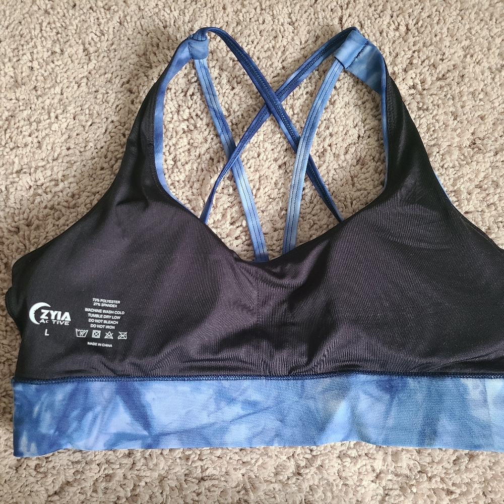 ZYIA Hendrix Light n Tight Strappy Bra Size L Tie Dye Athleisure Yoga Crisscross - Picture 9 of 13